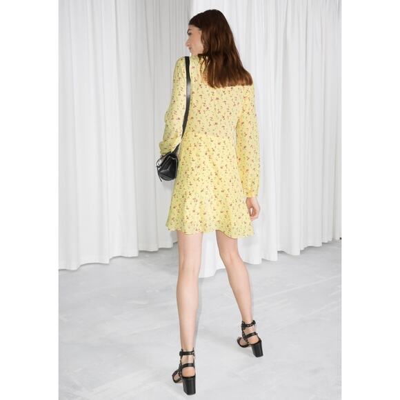 & Other Stories Floral Print Silk Mini Dress SIze 10 Yellow - Picture 6 of 14